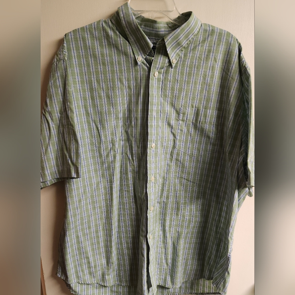 Dockers Green Casual Button Down Shirt with Stripes
